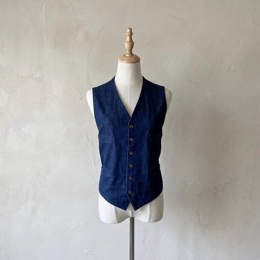 Ralph Lauren c. 1980s Denim & Tartan Tailored Waistcoat in Essex Green | 8 - Picture 1 of 5